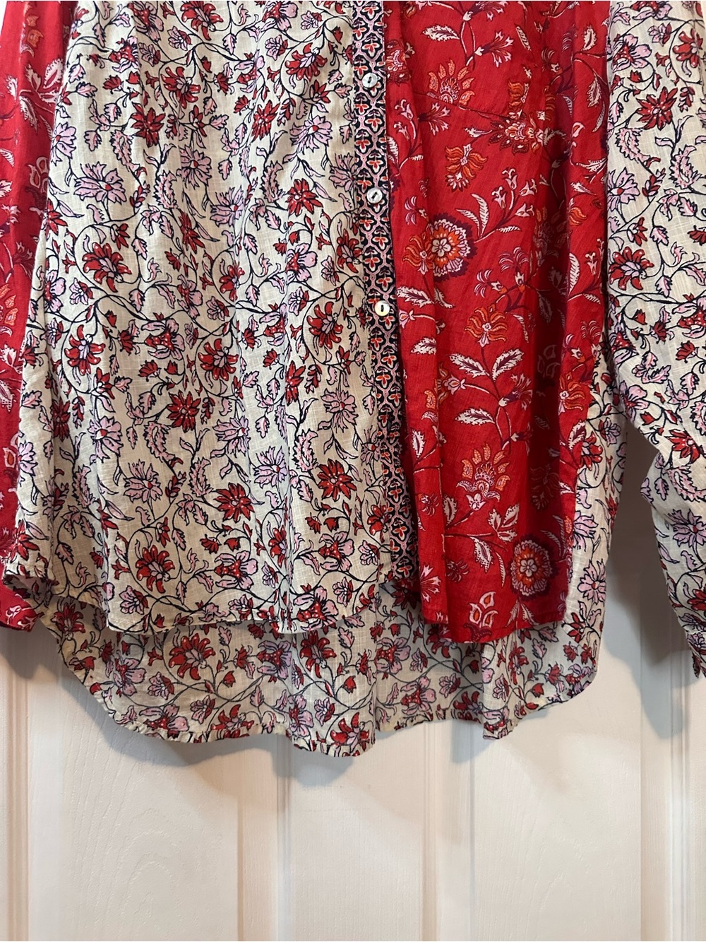 J. Jill Red and White Floral Split-Print Blouse - Picture 7 of 8